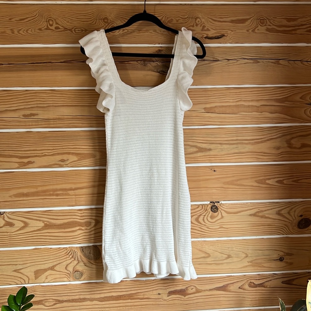Anthropologie off white crochet ruffle dress S